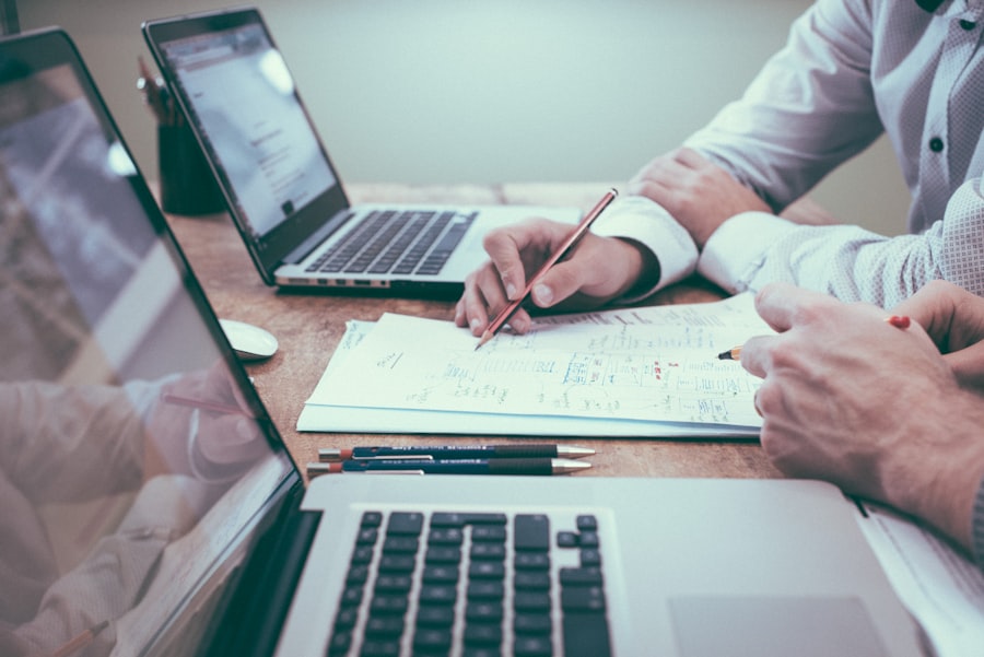 Business professional reviewing banking operations
